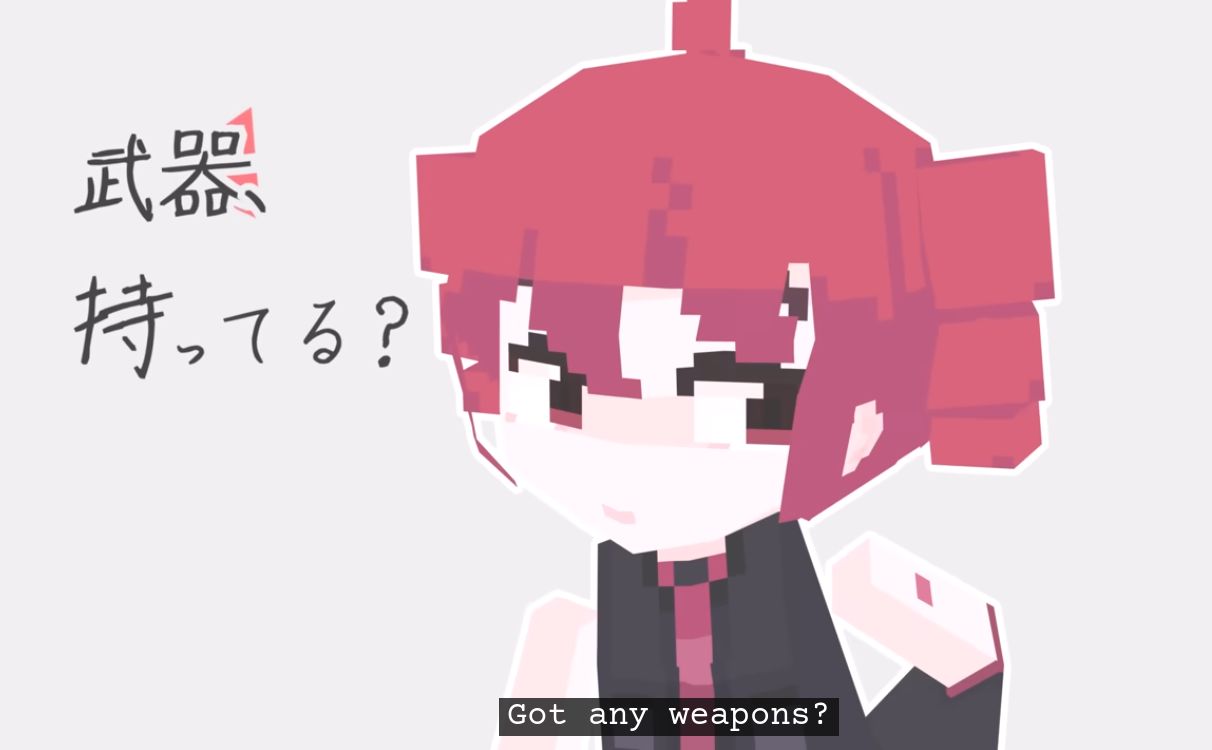 a low poly teto asking "Got any weapons?"
