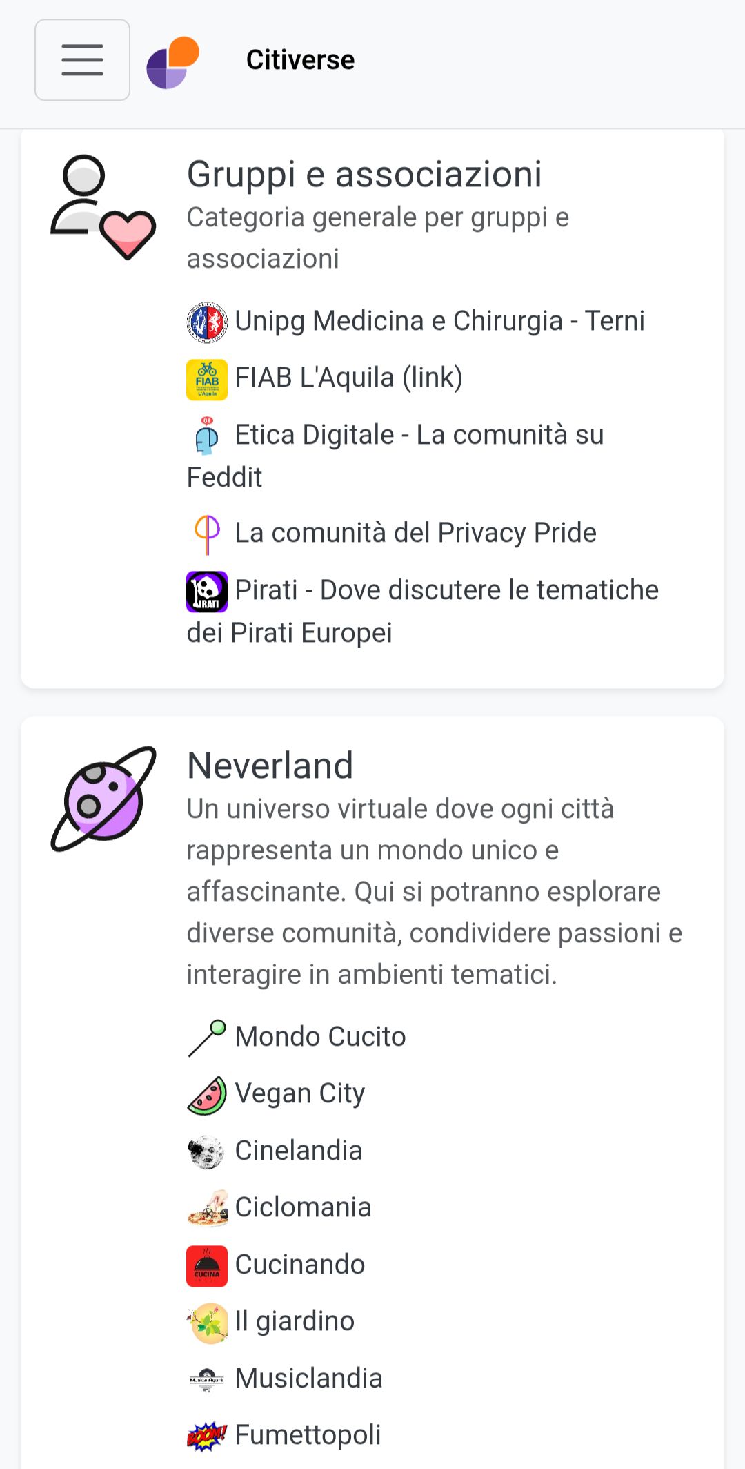 Alcune schermate di esempio del nostro forum