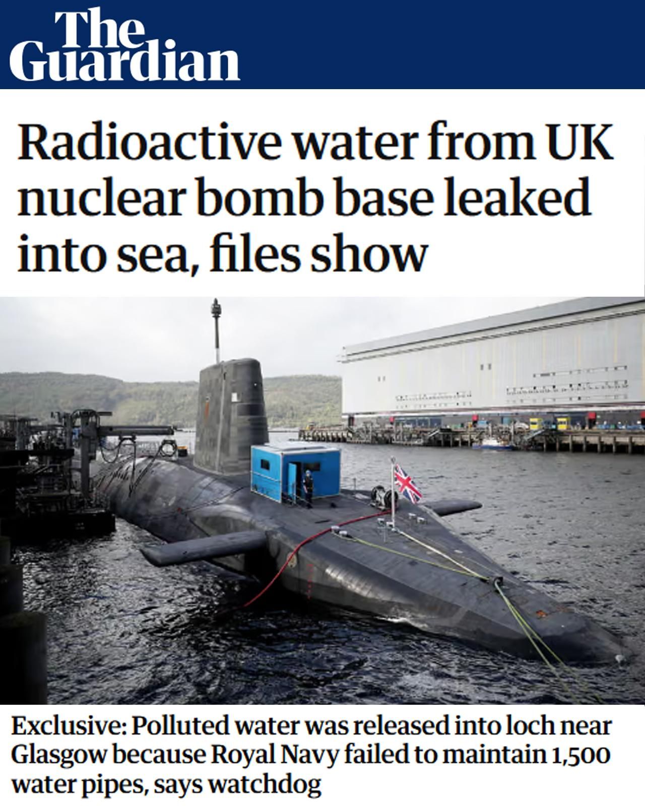 The Guardian article:

Radioactive water from UK nuclear bomb base leaked into sea, files show.