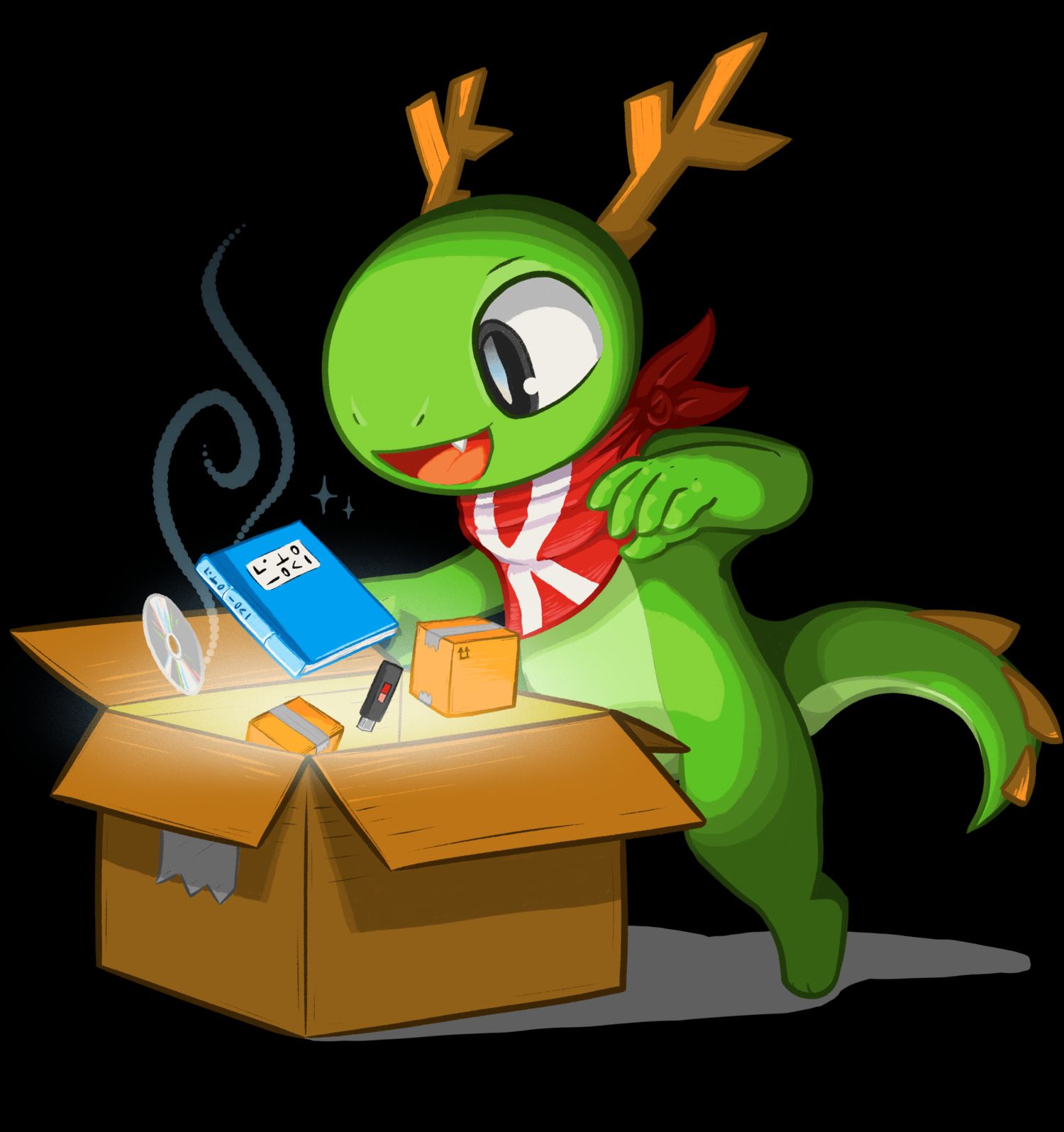 Konqi opens a magic box of wonderful KDE things on his birthday.

Image by Arctaxia.