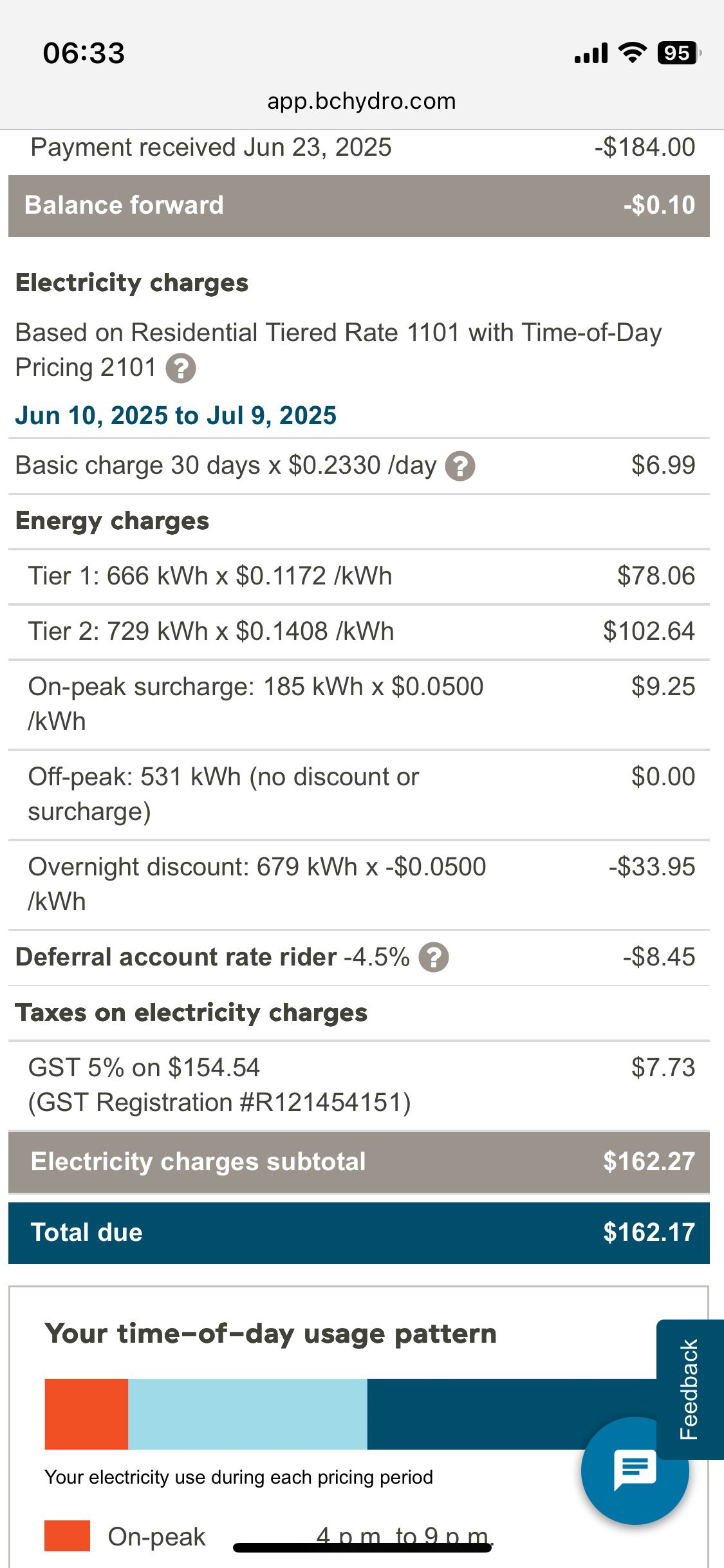 a screenshot of of our monthly utility bill