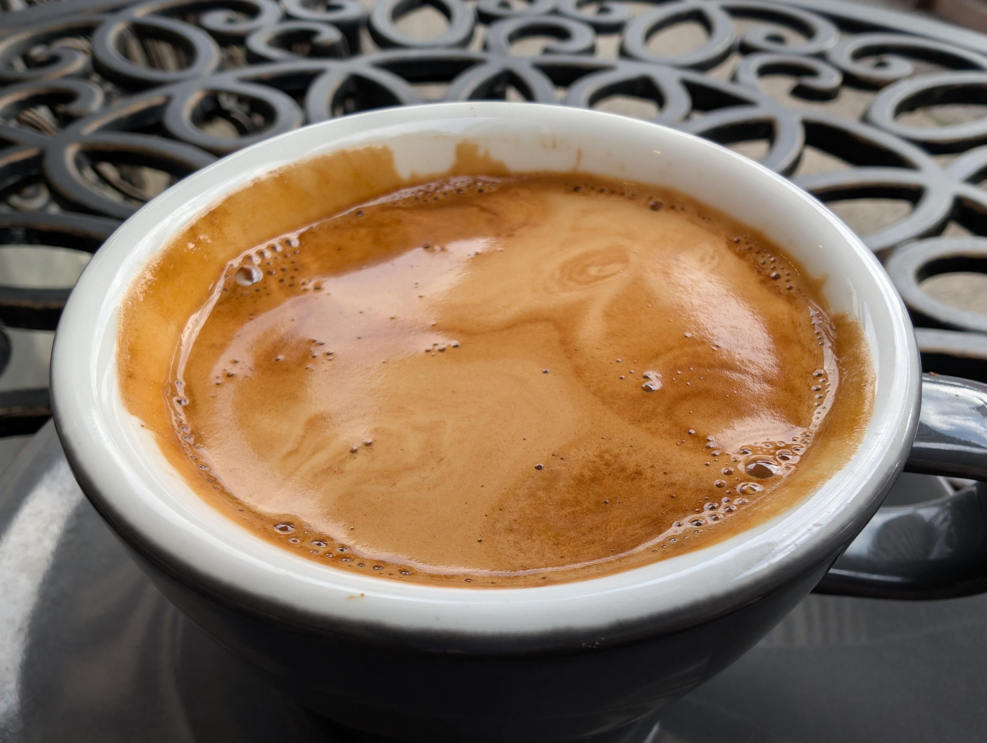 The top of a long black, showing a delicious Crema