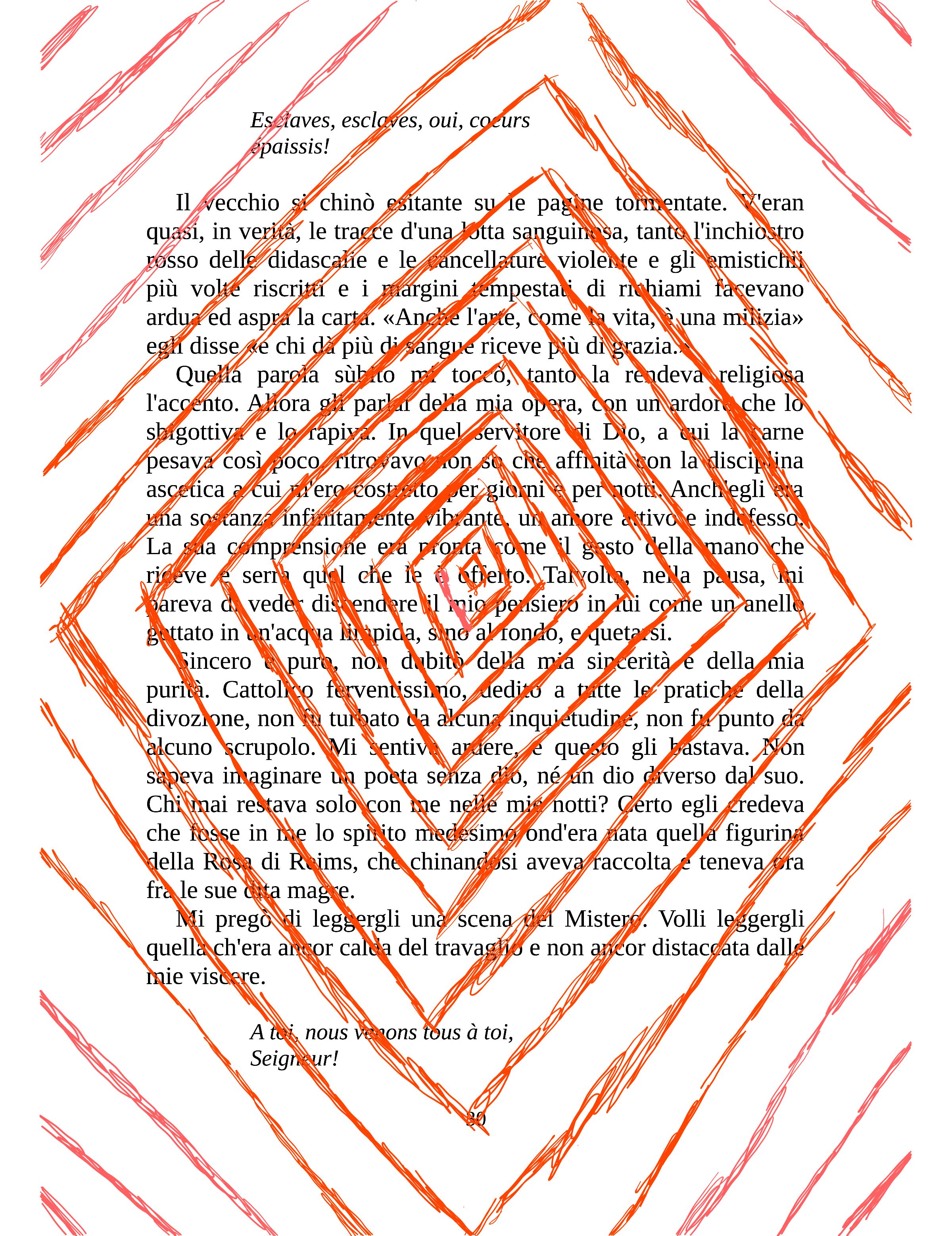 Pagina di D'Annunzio con sopra rombi rossi