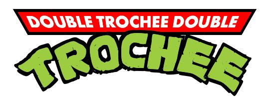 the Teenage Mutant Ninja Turtles logo generator, with the input words
double trochee double
     TROCHEE

credit to http://glench.com/tmnt/#Double_trochee_double_trochee

and https://xkcd.com/1412/