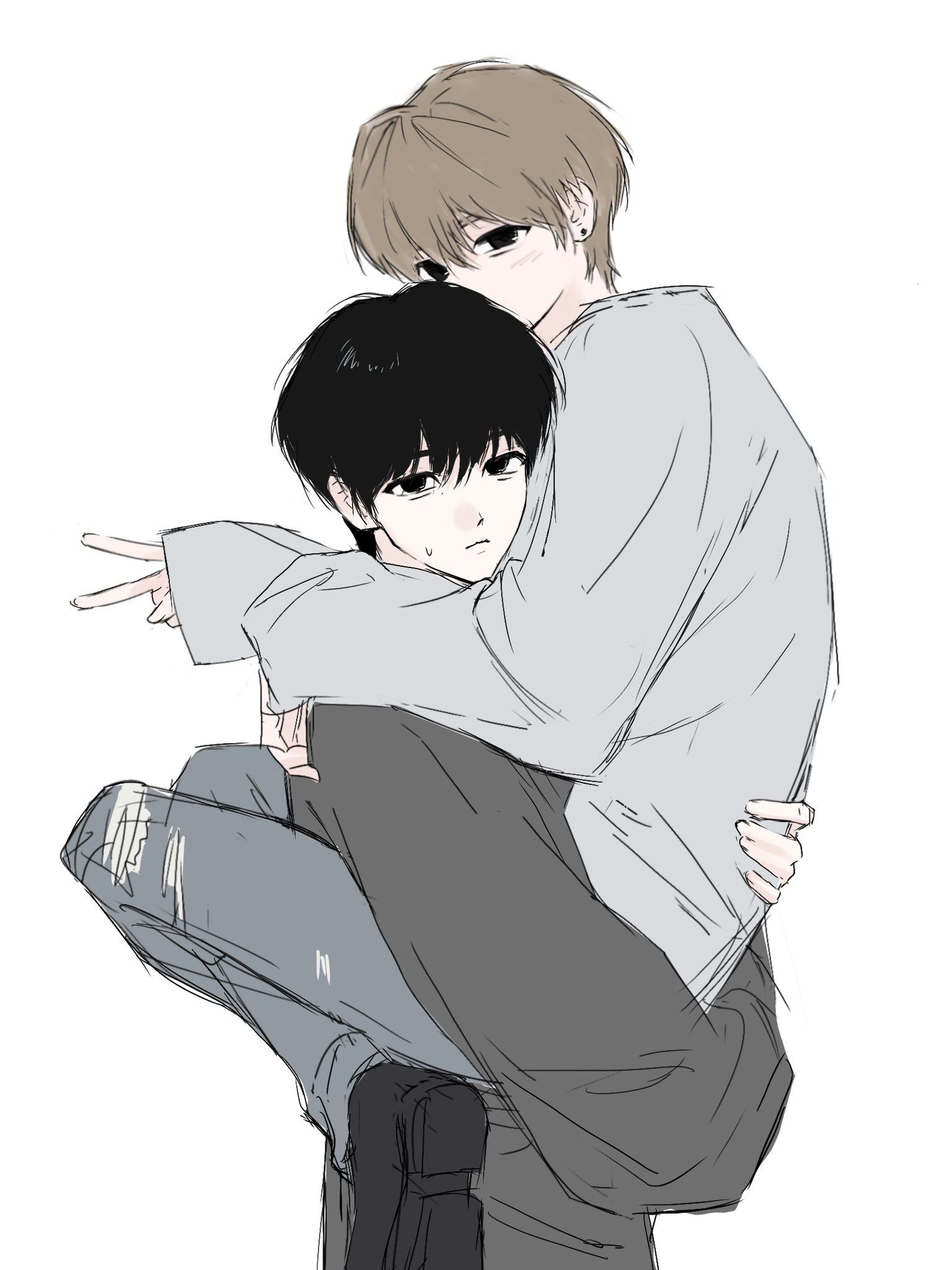 Two anime boys hug