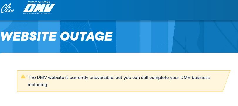 CA DMV website down message