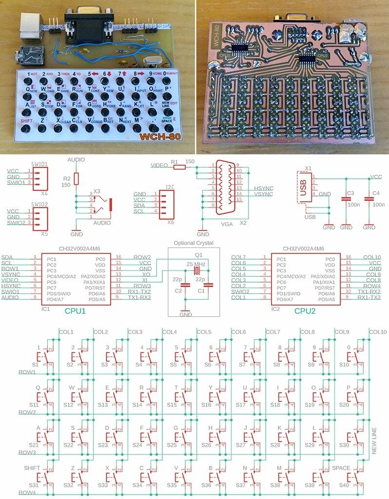 Schematic diagram and photo of an a-la Z80 computer on #ch32v003