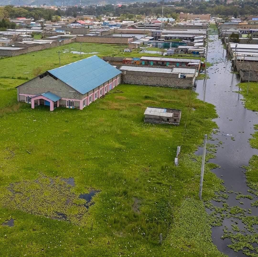 Kihoto village, buildings submerged by water from lake naivasha 