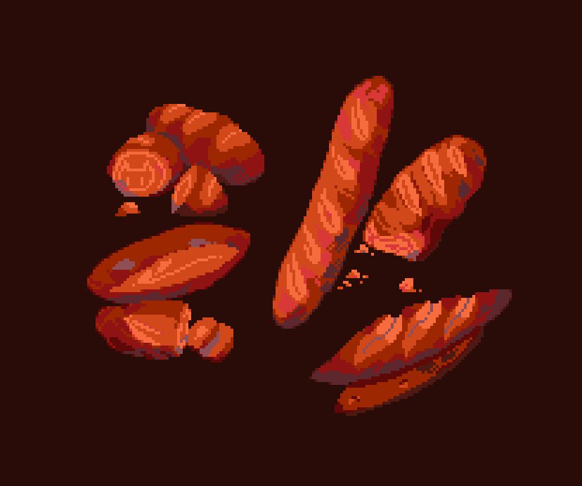 a set of pixel art breads