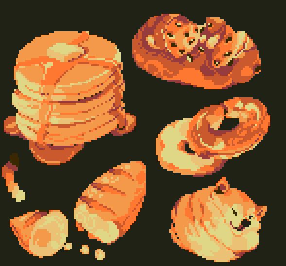 a set of pixel art breads
