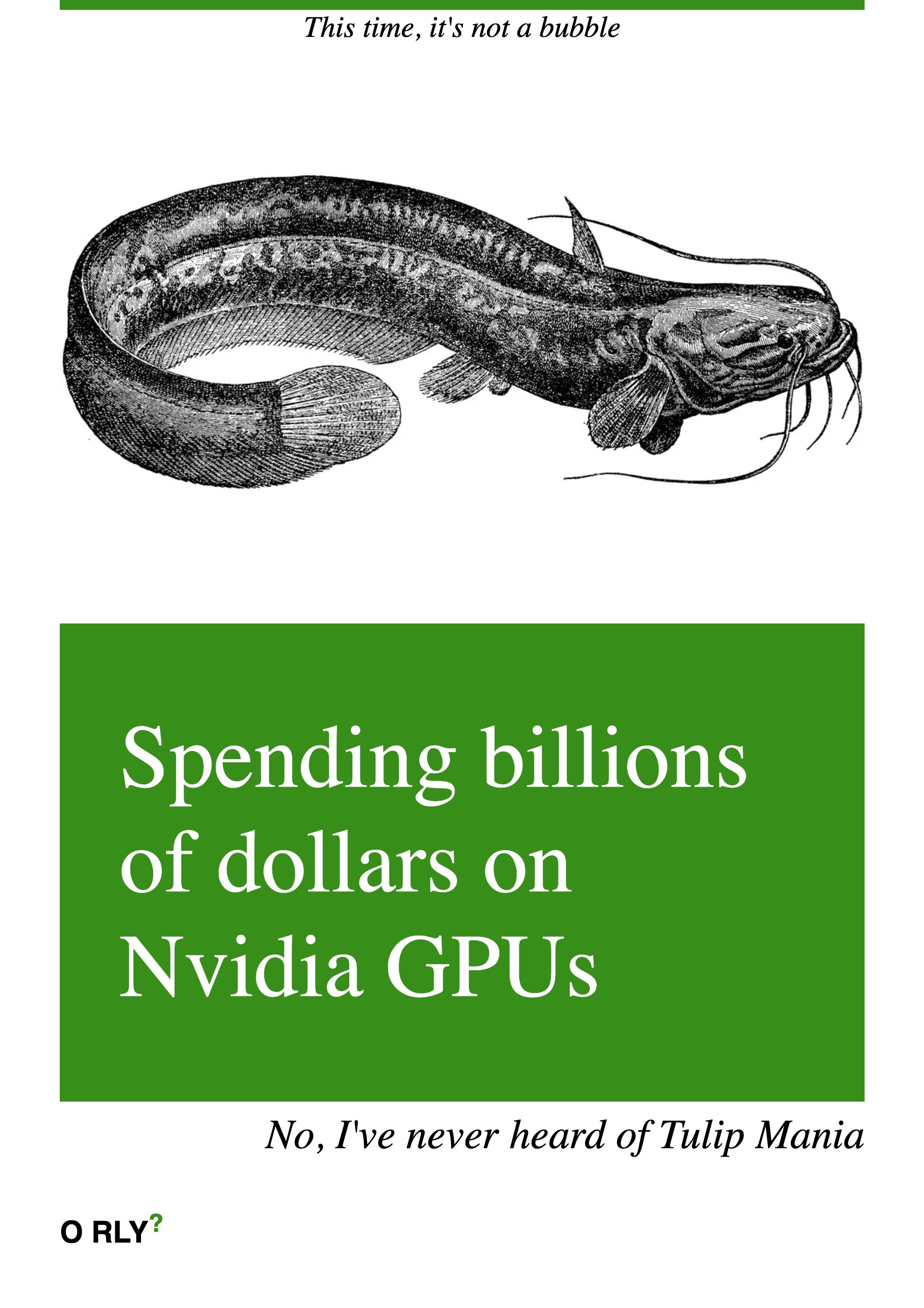 A fake O'Reilly book cover

This time, it's not a bubble

Spending billions of dollars on Nvidia GPUs

No, I've never heard of Tulip Mania