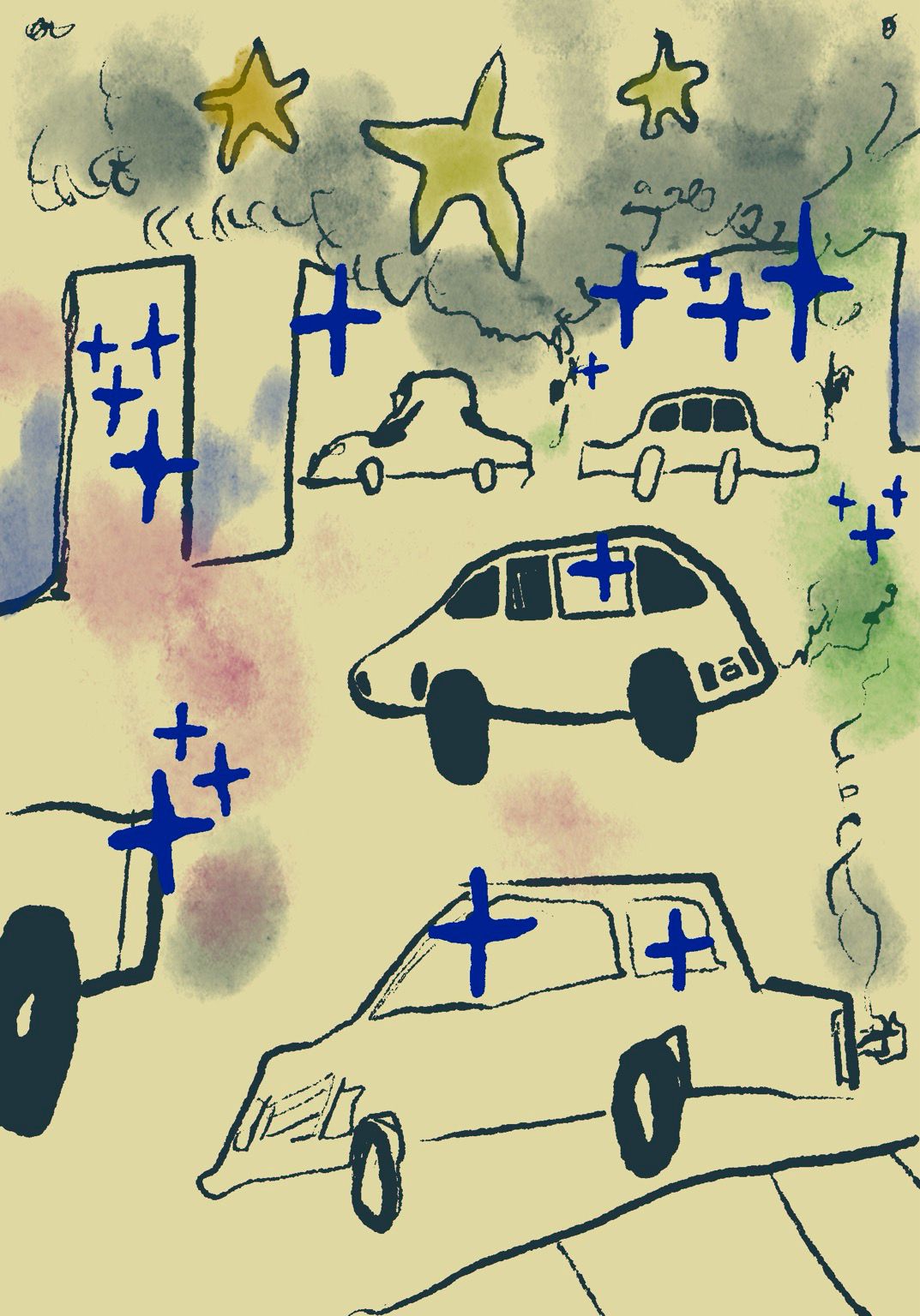 Exhaust smoke and LED billboard reflecting in the plexi particles and how ever long it takes to walk to the strip from the airport 