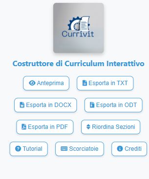 La schermata iniziale del costruttore interattivo di curriculum