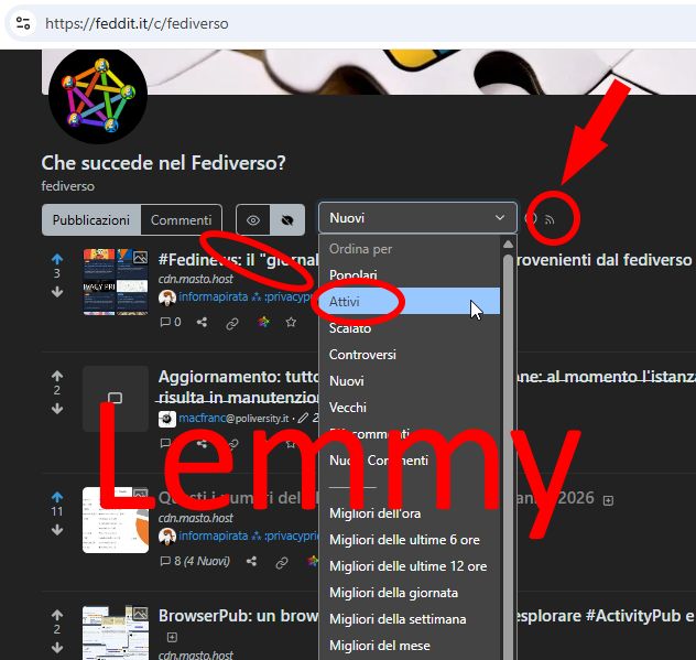 Il feed RSS di una comunità Lemmy