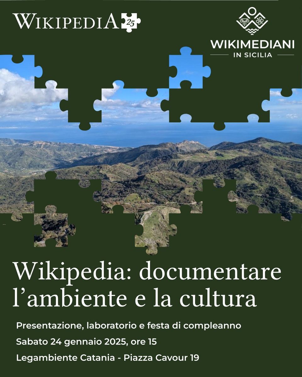 Locandina per il WP25, festeggiamenti per il compleanno di Wikipedia a Catania