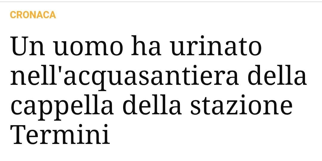 Un uomo ha urinato
nell'acquasantiera della
cappella della stazione
Termini
