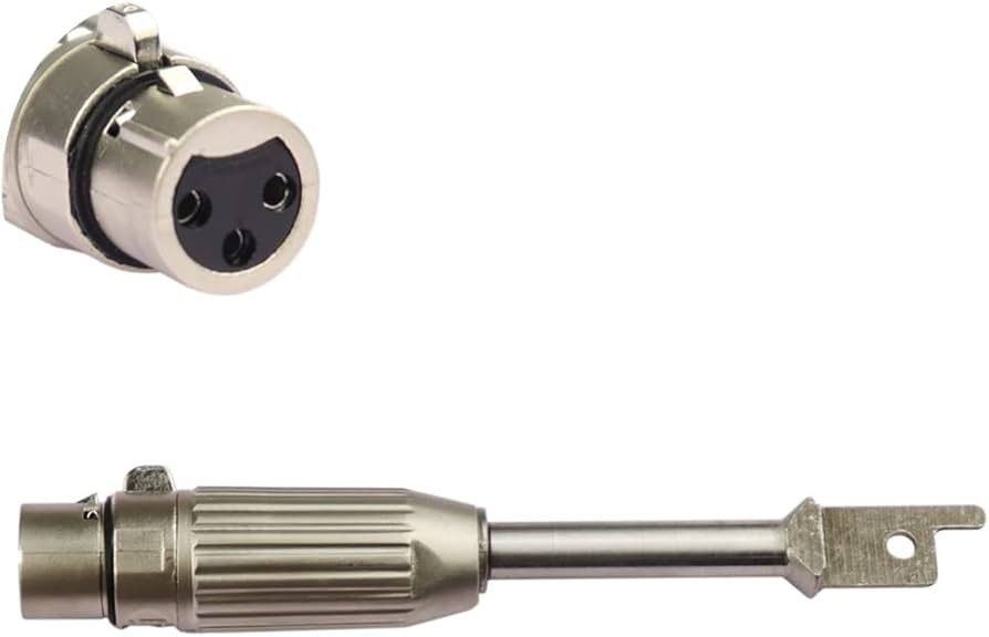 a shiny metal tool with an xlr jack on one end and a base made to fit a reciprocal saw on the other