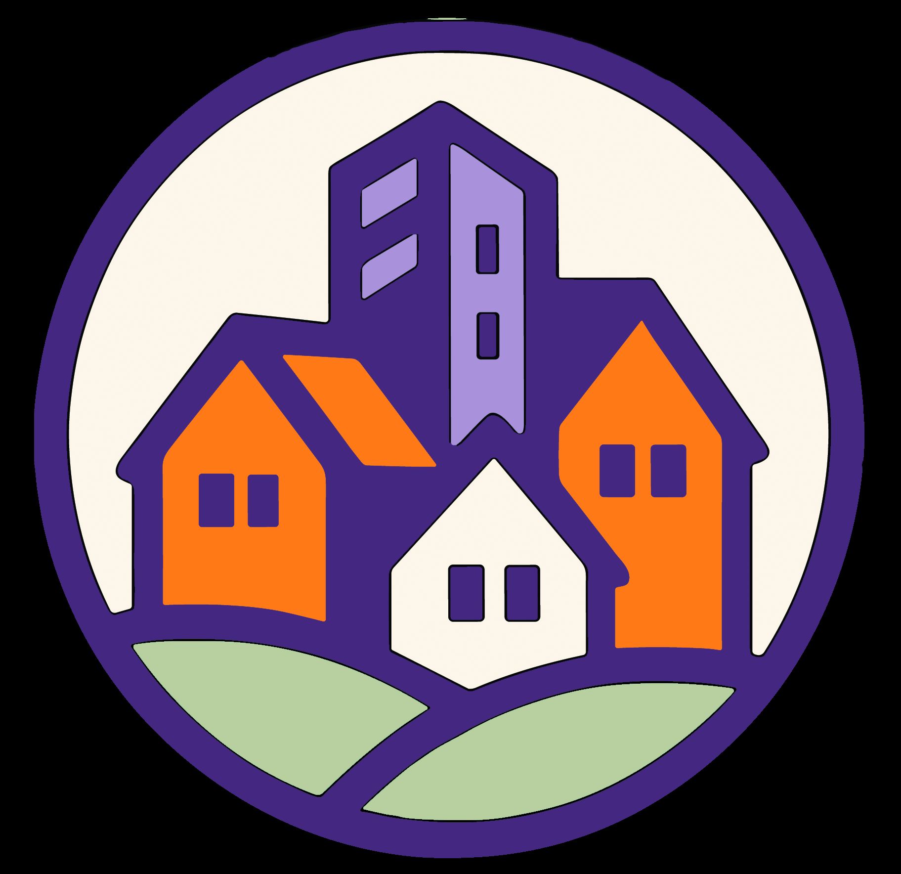 Il nuovo logo tondo di Citiverse: d'argento al borgo d'oro e d'azzurro, sulla campagna di verde 