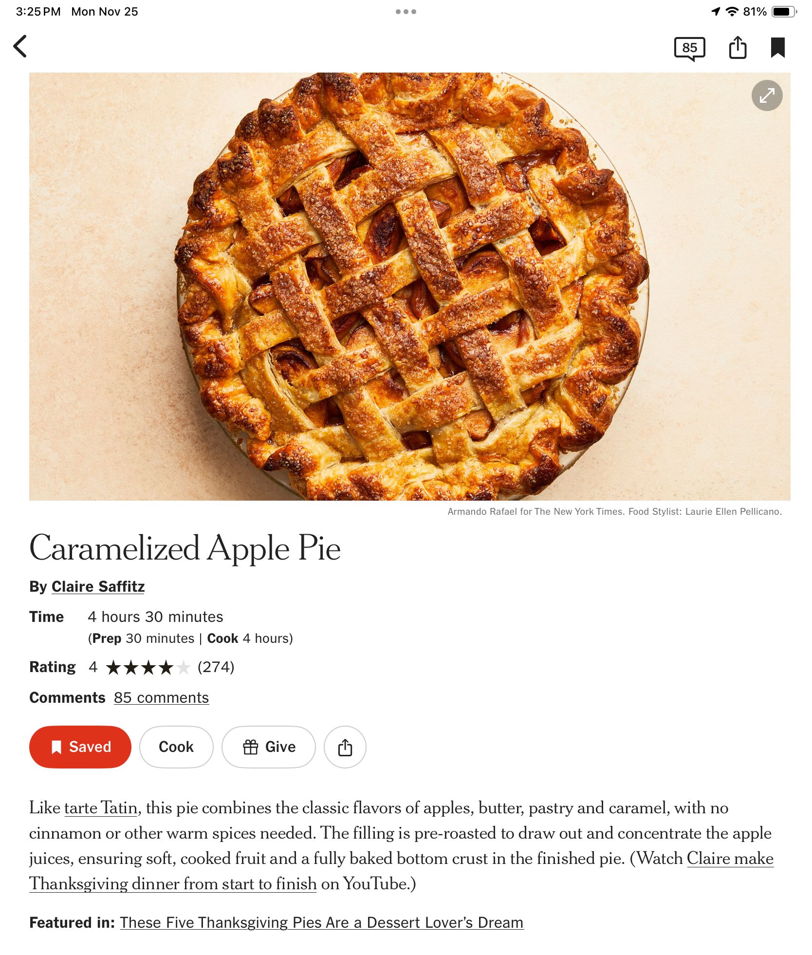 Caramelized Apple Pie recipe