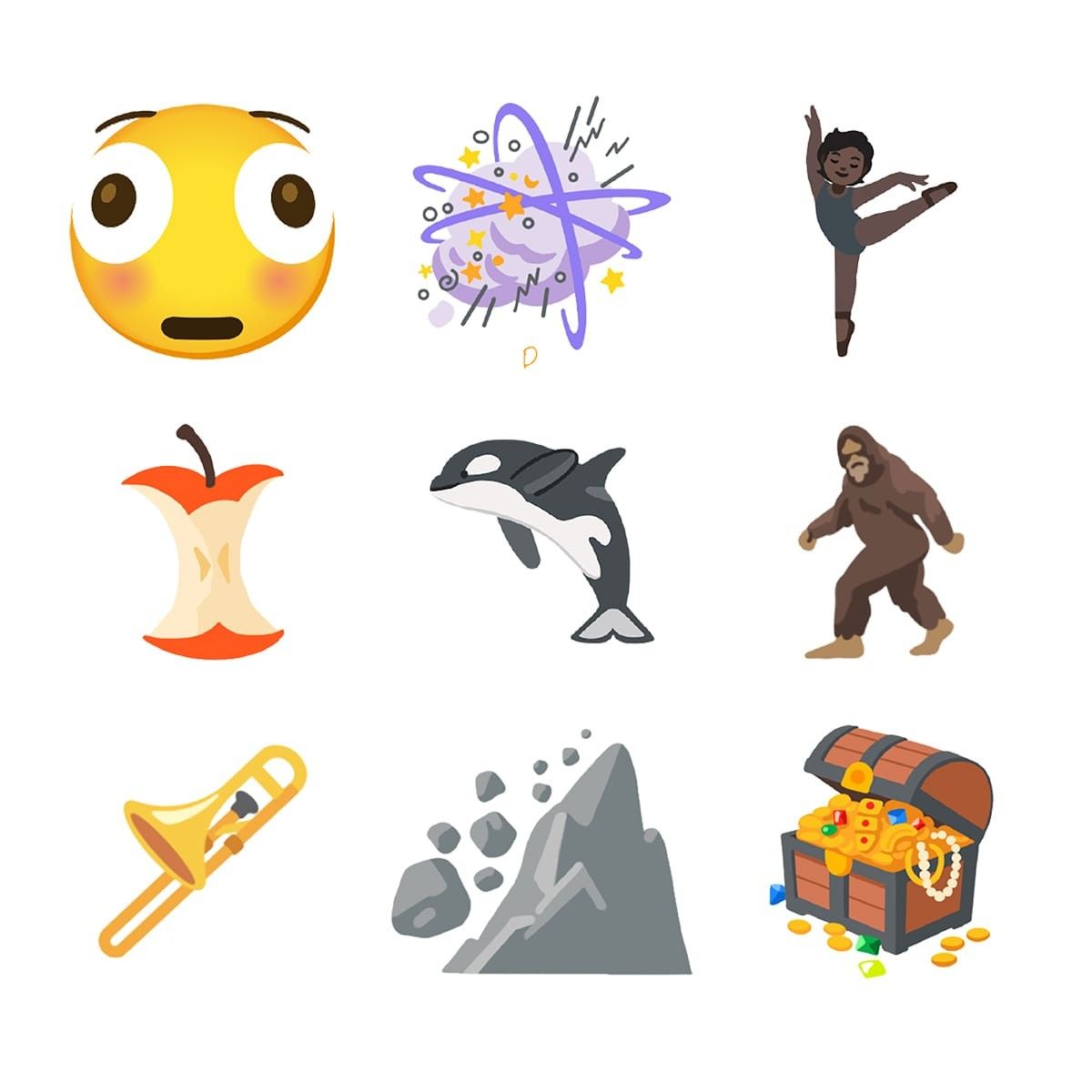 emoji 2026:
megaflushed, fightcloud, ballet dancer, apple core, orca, criptid, trombone, landslide, treasure chest
