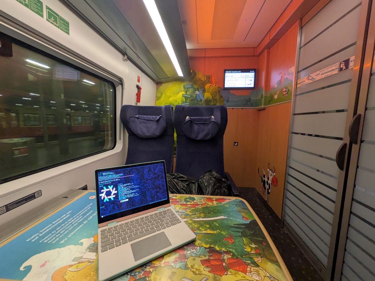 a photo of the inside of the cabin, my nixos laptop is in front of me