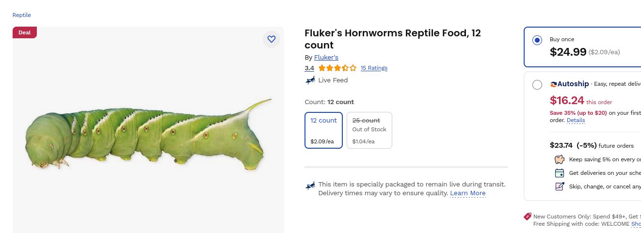 Tomato hornworm, $24.99