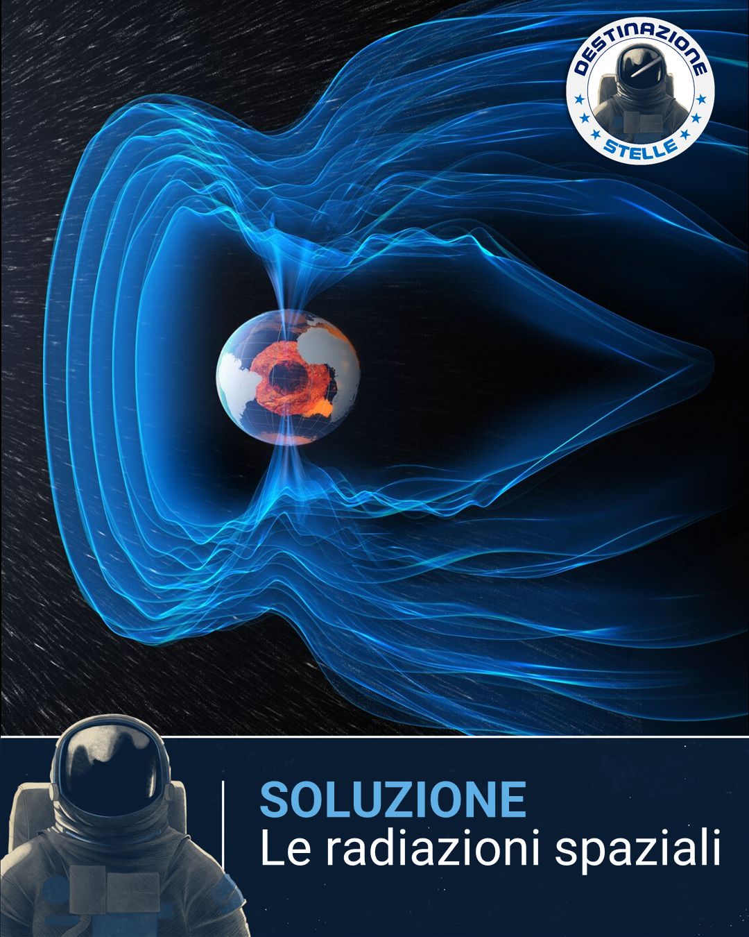 Immagine con la scritta "Soluzione - Le radiazioni spaziali"