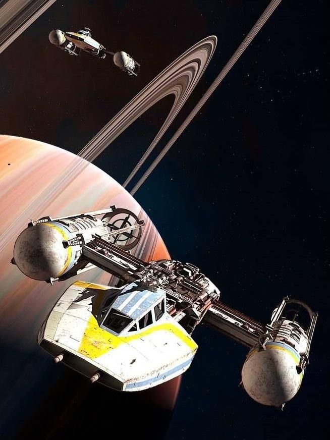 Y-Wings with a ringed planet in the background