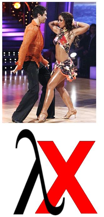 Above: two lambada dancers.
Below: Lambda and X, posed like the dancers