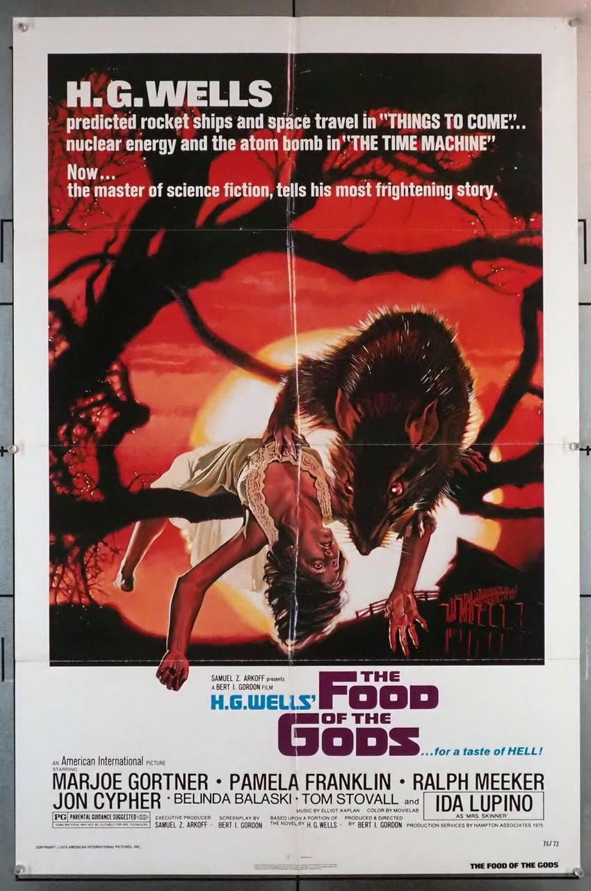 Food of the Gods movie poster.  A gigantic rat has dragged a woman up into a tree.