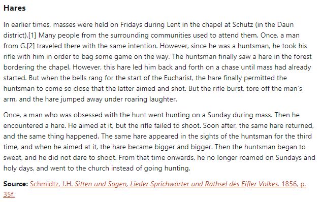 German folk tale "Hares". Drop me a line if you want a machine-readable transcript!