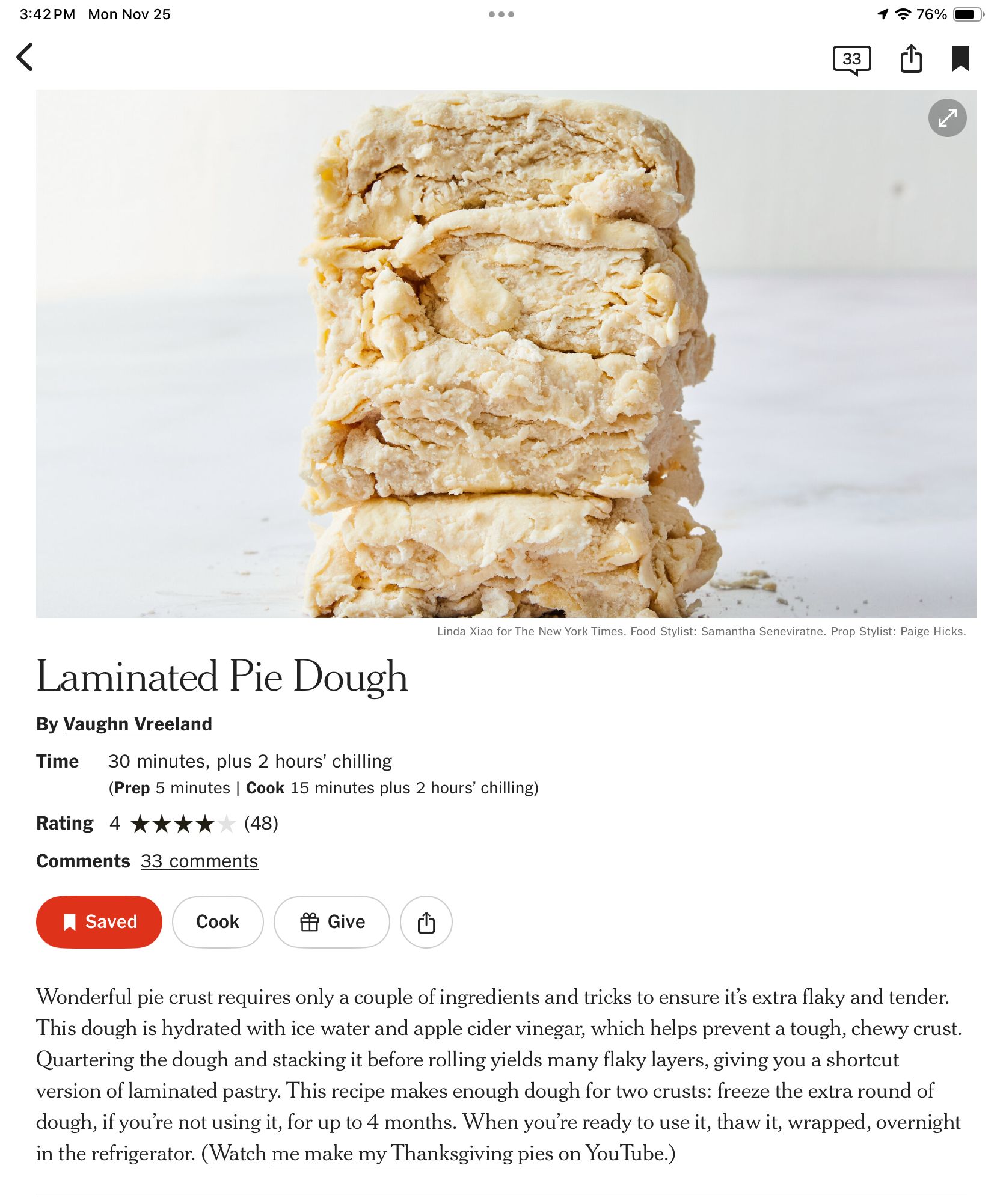Laminated Pie Dough recipe