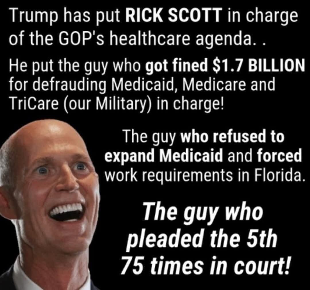 The felon in the WH is finding the best person to loot Medicaid