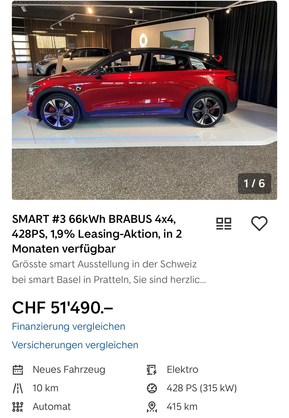 Foto eines neuen Smart - SMART #3 66kWh BRABUS 4x4, 428PS. 

