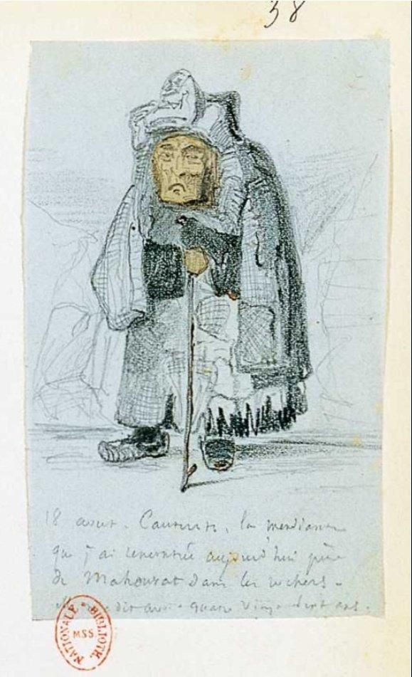 Victor Hugo, l'8 aoüt, la mendiante que j'ai encontrée
Paesaggi del viaggio ai Pirenei, 1843, disegni a mina di grafite, penna, inchiostro bruno e lavaggio
© Bibliothèque nationale de France