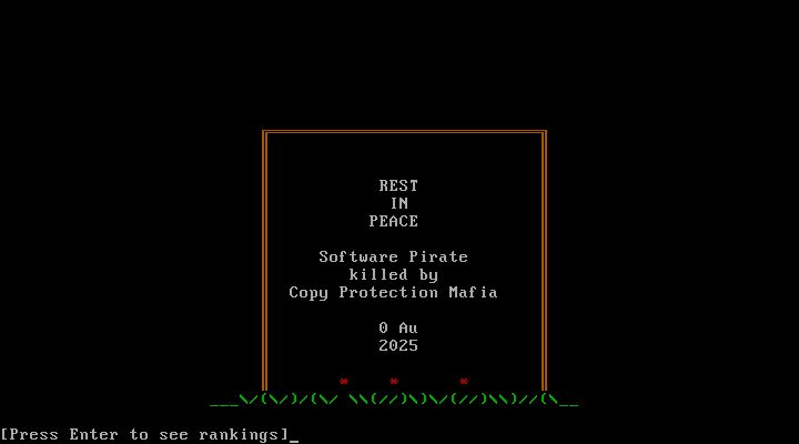 A screenshot of Rogue, showing the player was name "Software Pirate" and were killed by the "Copy Protection Mafia"