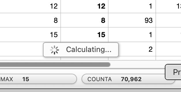 numbers.app showing "calculating" spinner