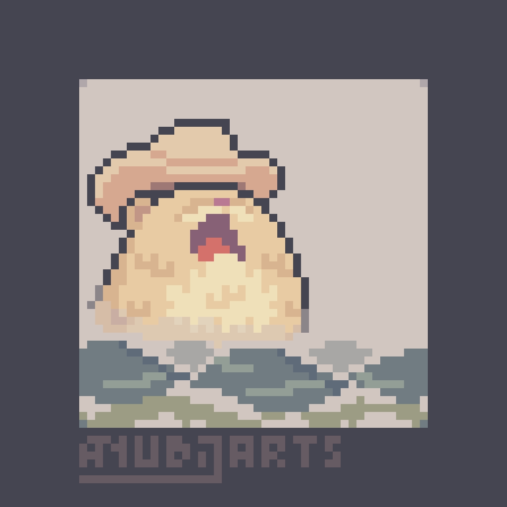 A Pixel Art Redraw of a cat screaming out of the top of their lungs as loudly as they can, while wearing a cowboy hat behind some mountains that are far smaller in comparison to them.