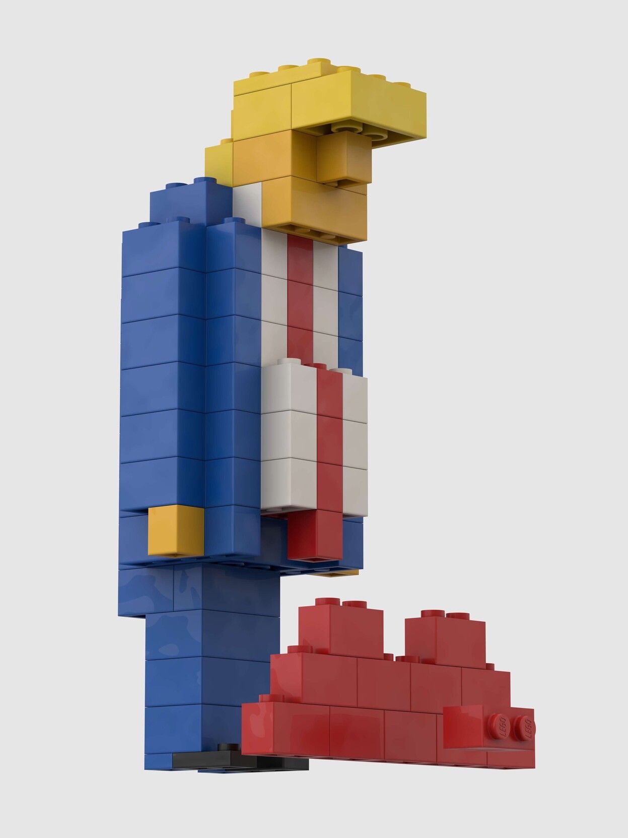 Grumpy Donald Trump as a LEGO build (front right view).