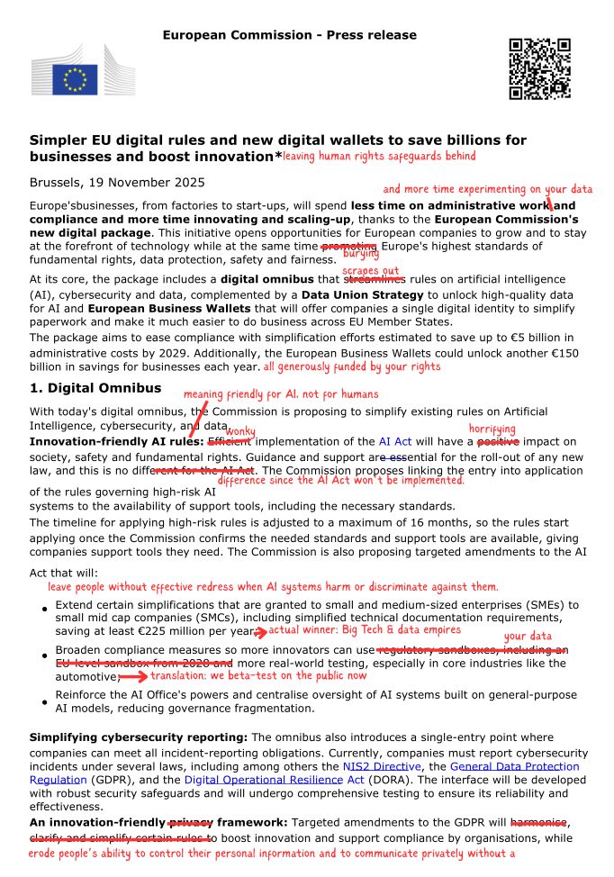 Rewrite of the European Commission's press release announcing the Digital Omnibus - page 1