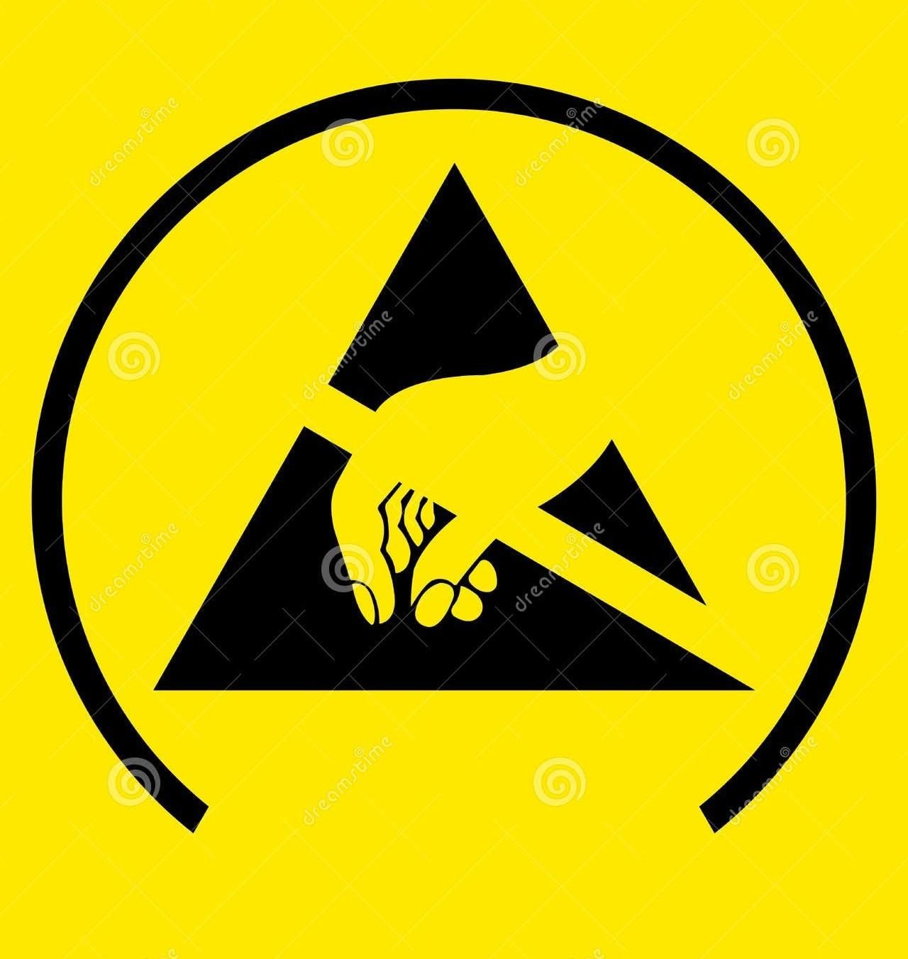 ESD danger icon with a hand that's picking up something, striked out to indicate it's not allowed
