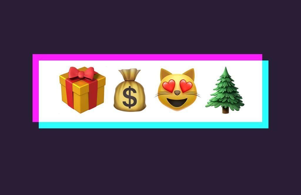 Emojis: Geschenk, Geldsack, Katze mit Herzaugen, Tannenbaum
