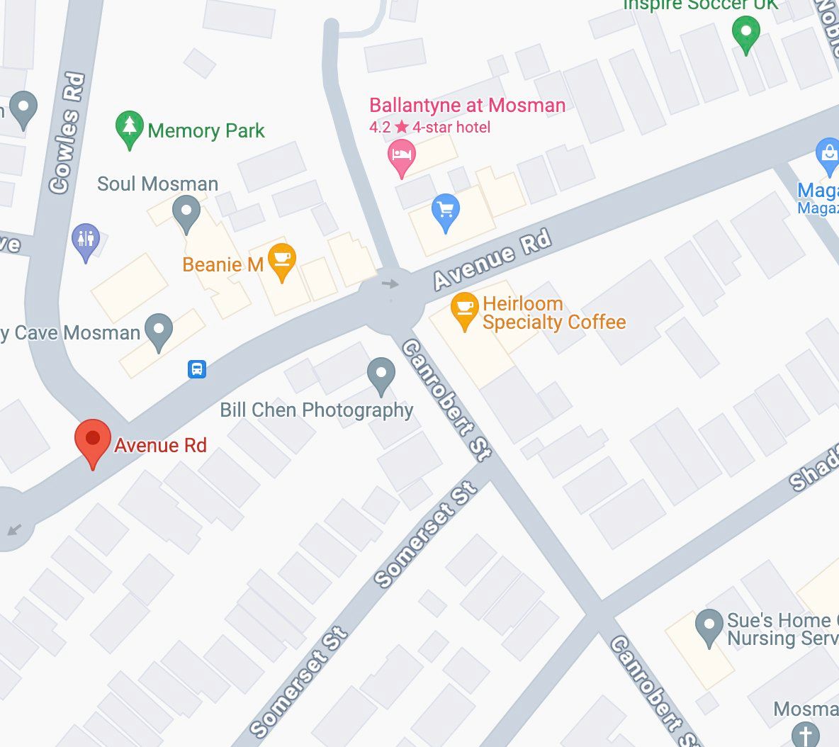 A screenshot of Google Maps showing Avenue Rd