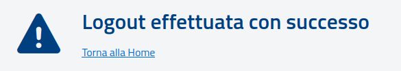Un messaggio dell'Agenzia delle Entrate con un punto esclamativo in un triangolo e la dicitura "Logout effettuata con successo"