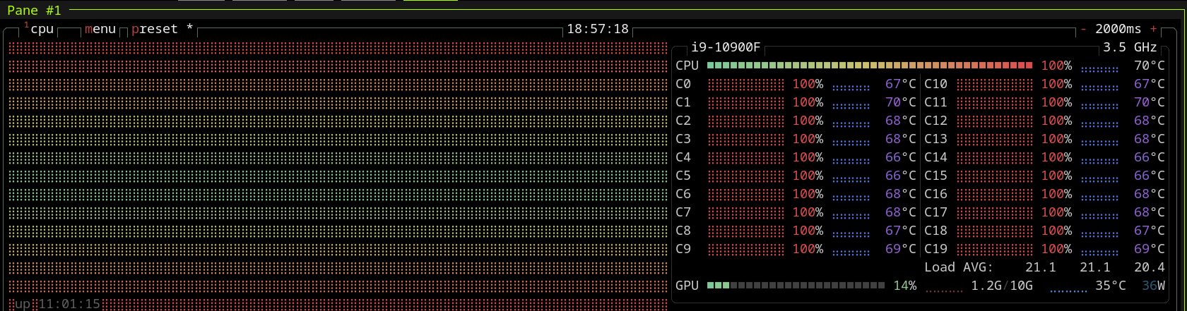btop of 20 cores just all fucking red, pegged 100%