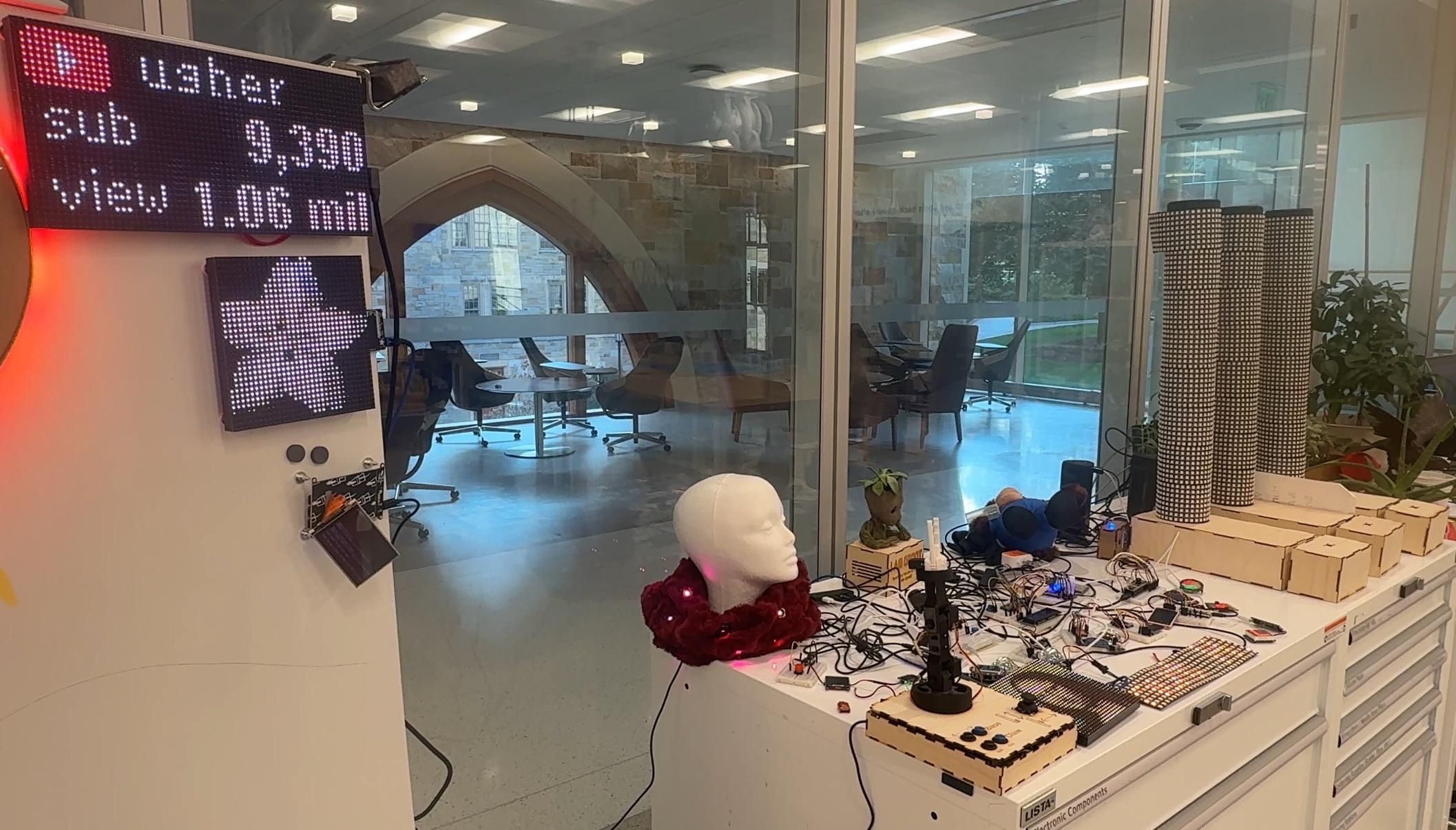 Lots of flashy projects including led matrices, three distance reactive LED towers, a Bluetooth LED scarf, a joystick-controlled robot arm, and lots of oled and TFT displays among them. 
