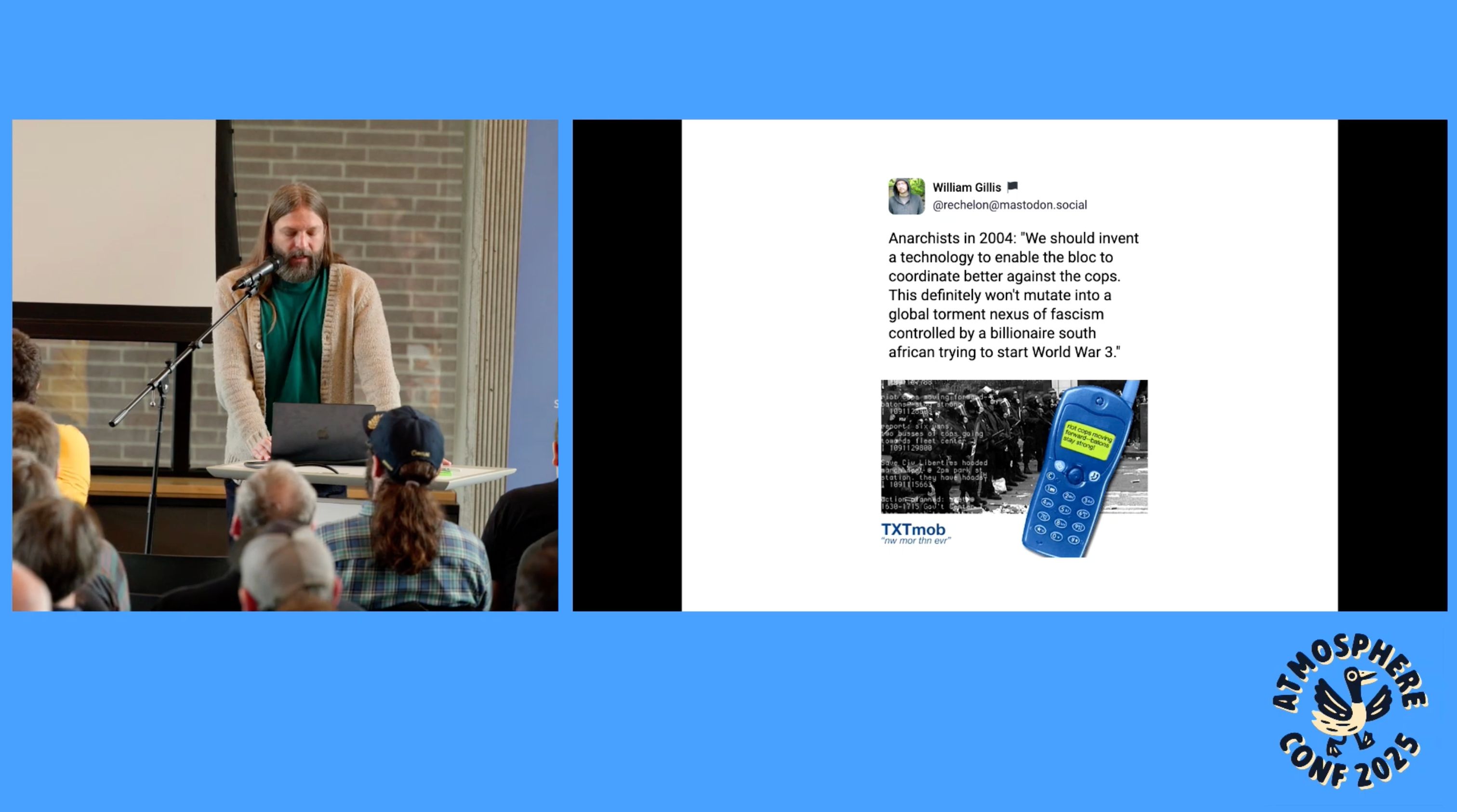 a screenshot of the talk with a subscreeshot of a post from William Gillis