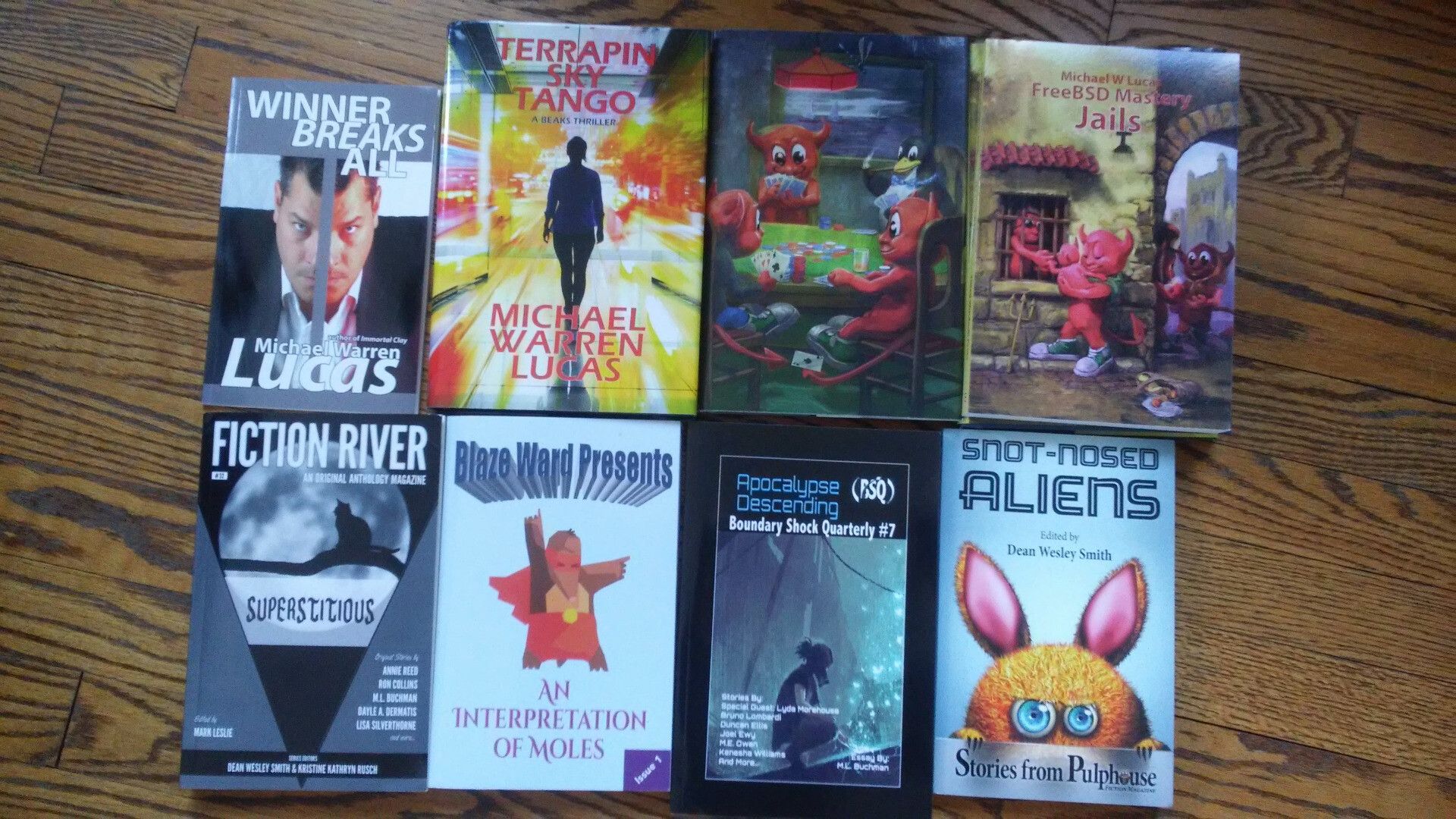 2019: one novel, "Terrapin Sky Tango." Two tech books, "Sudo Mastery 2/e" and "FreeBSD Mastery: Jails." Four anthologies, one chapbook.