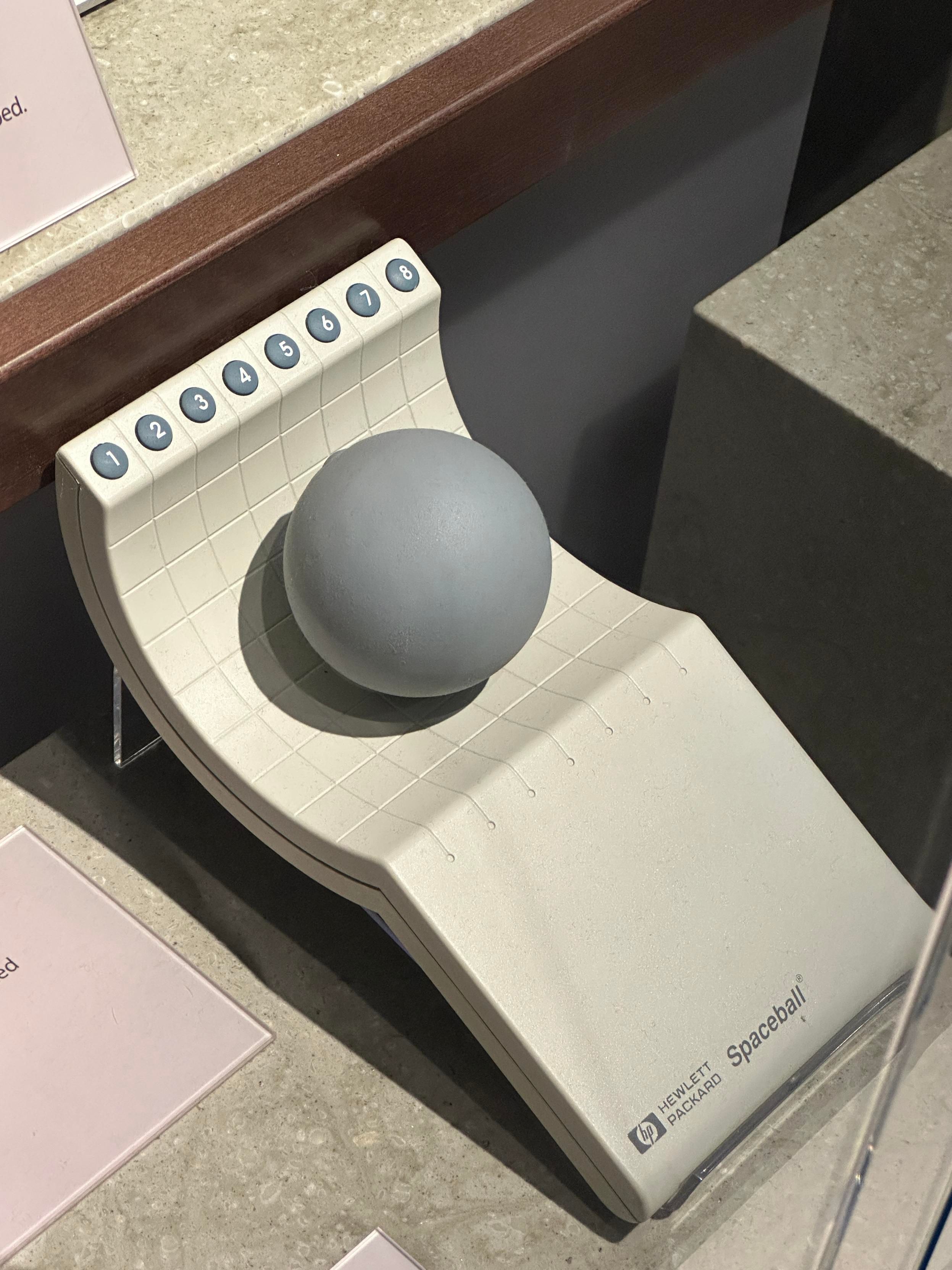 An hp spaceball. It’s like a big loose ball in a little half pipe with eight numbered buttons. I have no idea how it works