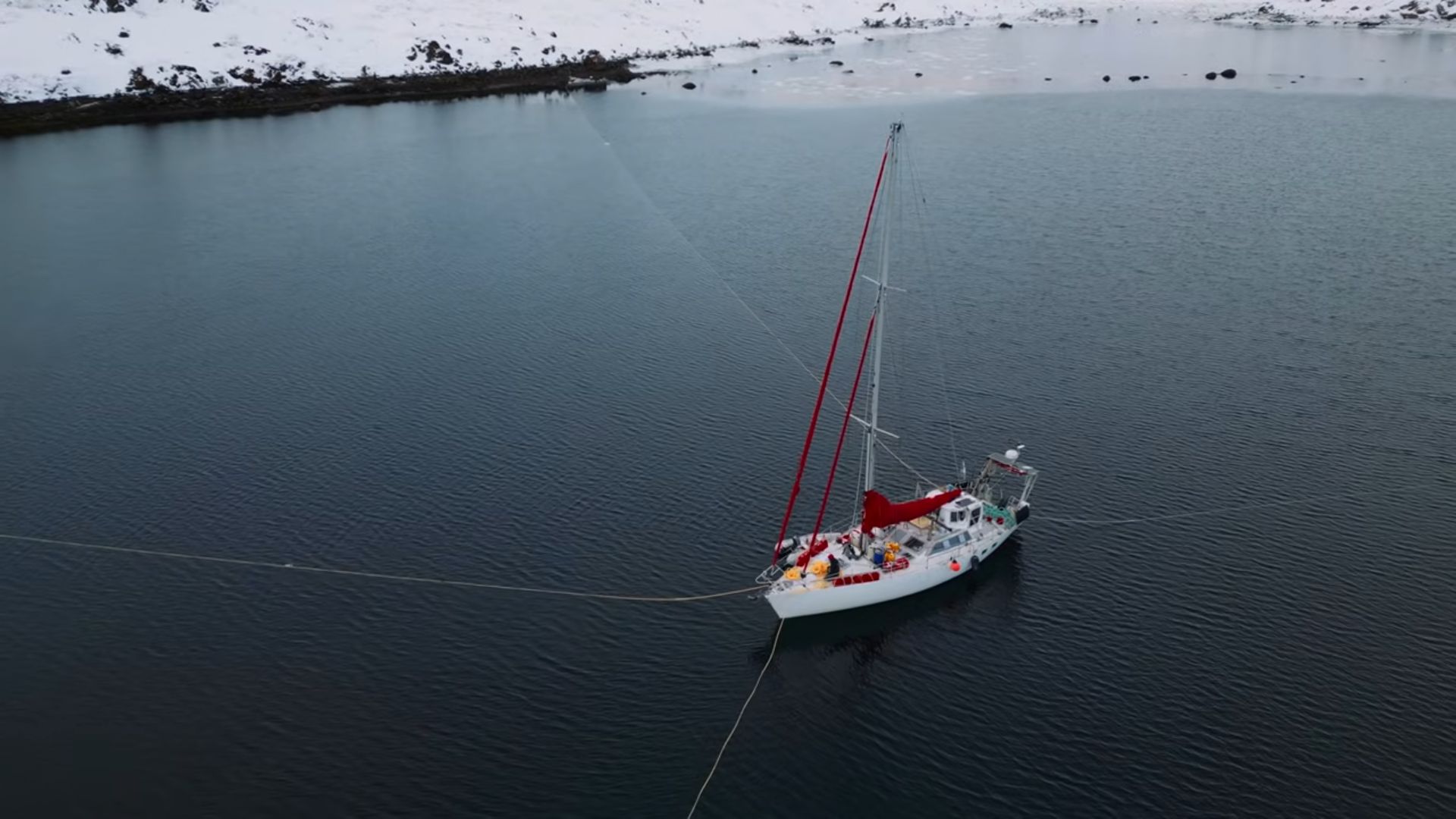 Four anchor points to shore